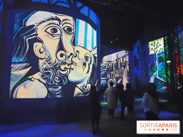 Picasso à l'Atelier des Lumières - Le Baiser, 1969, © Succession Picasso 2024; © RMN-Grand Palais (Musée national Picasso-Paris) / Adrien Didierjean