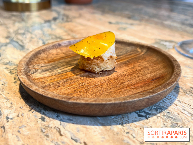 Restaurant Alan Geaam - Chair de tourteau et oursin, mayonnaise citron, kadaf croustillant