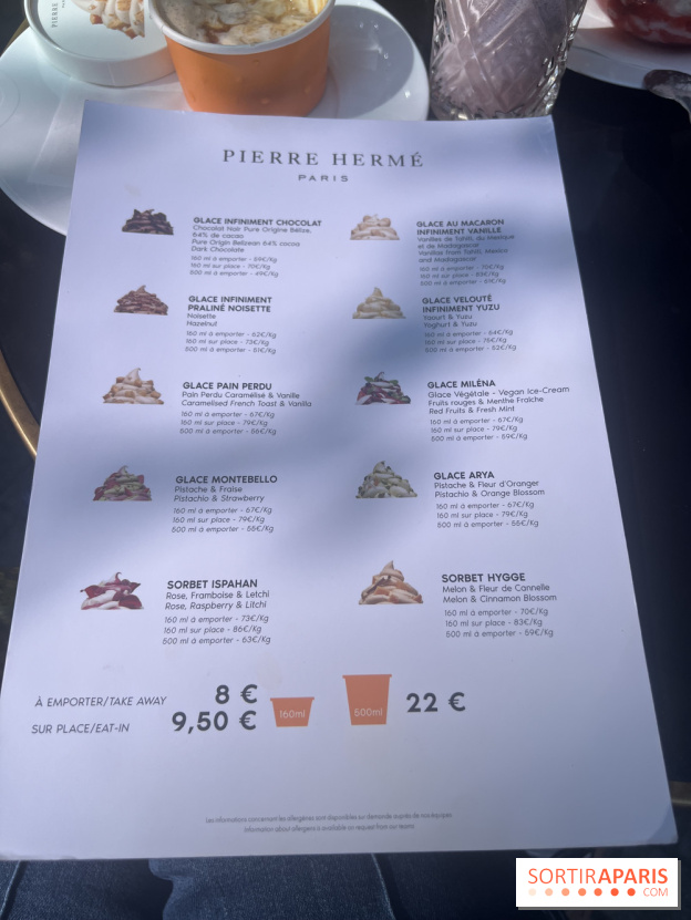 Les glaces et coupes glacées de Pierre Hermé - pour l'été  - carte - menu
