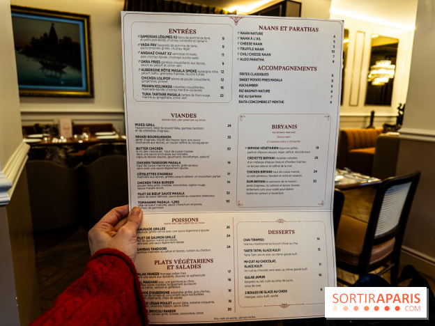 Andaaz restaurant indien Paris 17e - menu