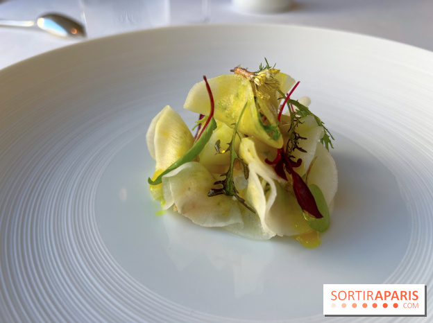 Alliance - Tourteau en fine raviole de radis, mayonnaise maison, huile curry, pomme verte 