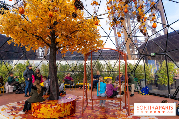 Bulle d'automne de la tour Eiffel : arbre géant et jeu grandeur nature au sommet de Paris