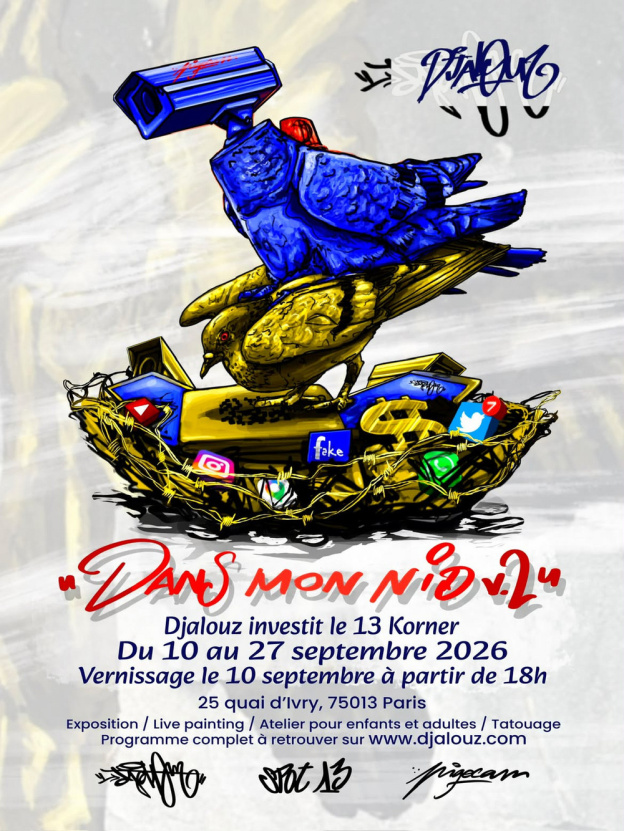 Exposition street art gratuite de Djalouz à Paris 13e : dans mon nid 2