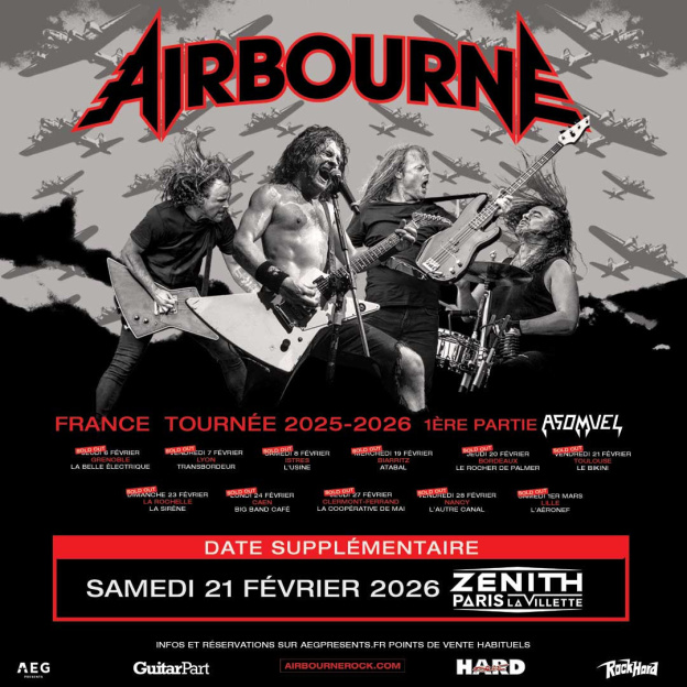 Airbourne en concert au Zénith de Paris en février 2026