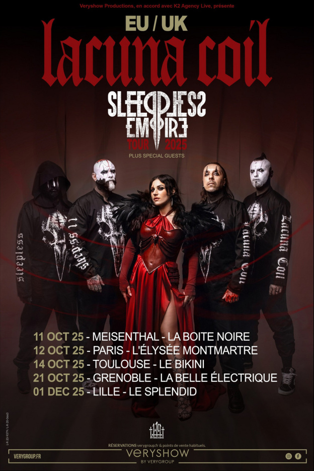 Lacuna Coil en concert à l’Élysée Montmartre à Paris en octobre 2025