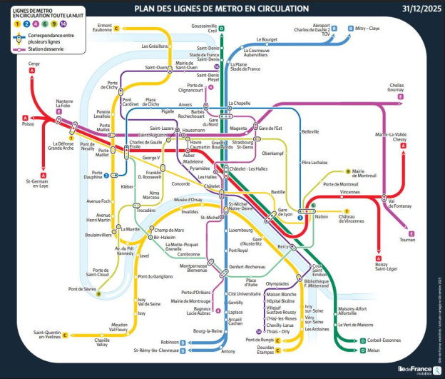Paris : les stations de métro, gares RER et Transilien ouvertes toute la nuit du Nouvel An 2026