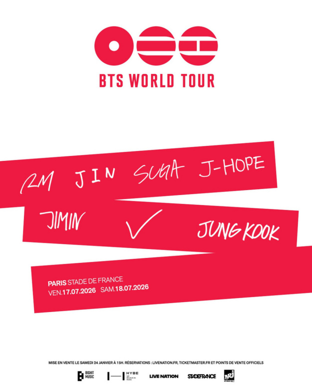 BTS en concert au Stade de France en juillet 2026