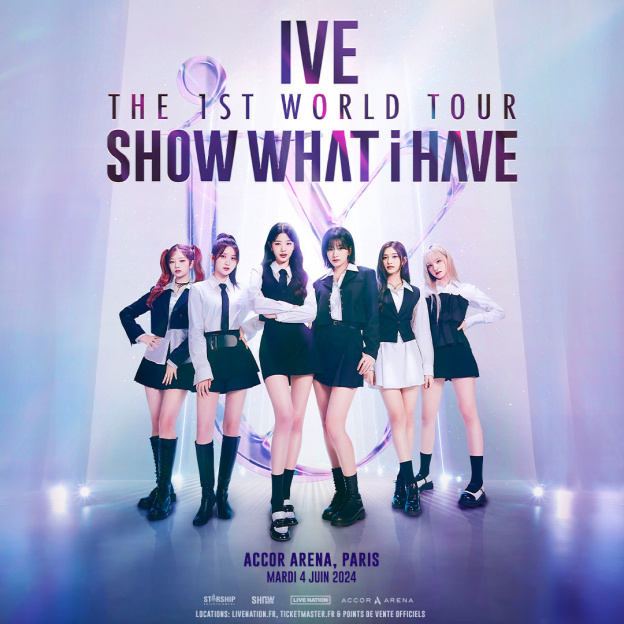 IVE, groupe de K-pop, en concert à l'Accor Arena de Paris en juin 2024