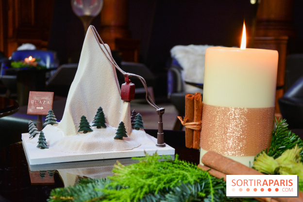 Bûche de Noël 2023 au Plaza Athénée : Mont Plaza, un trompe-l'œil enneigé pour les fêtes