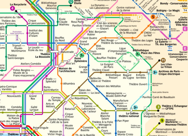 Une jolie carte du métro qui regroupe les lieux culturels de Paris en soutien au milieu de l'art