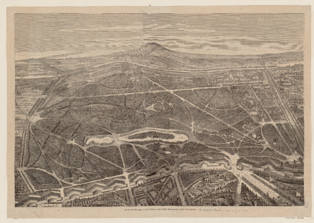 Le Bois de Boulogne à vol d'oiseau, avec le tracé du nouveau jardin d'acclimatation, Anonyme