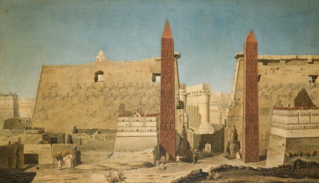 Entrée Temple d'Amon à Louxor avec ses deux obélisques  (RMN-Grand Palais (musée du Louvre) / Les frères Chuzeville)
