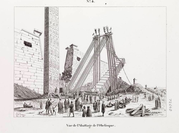 Vue de l'abattage de l'obélisque, dans Campagne du Luxor, Leon de Joannis, Musée national de la Marine