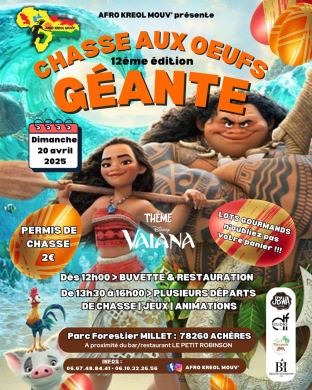 Pâques 2025 : chasse aux oeufs géante à Achères (78) sur le thème de l'héroïne Disney Vaiana