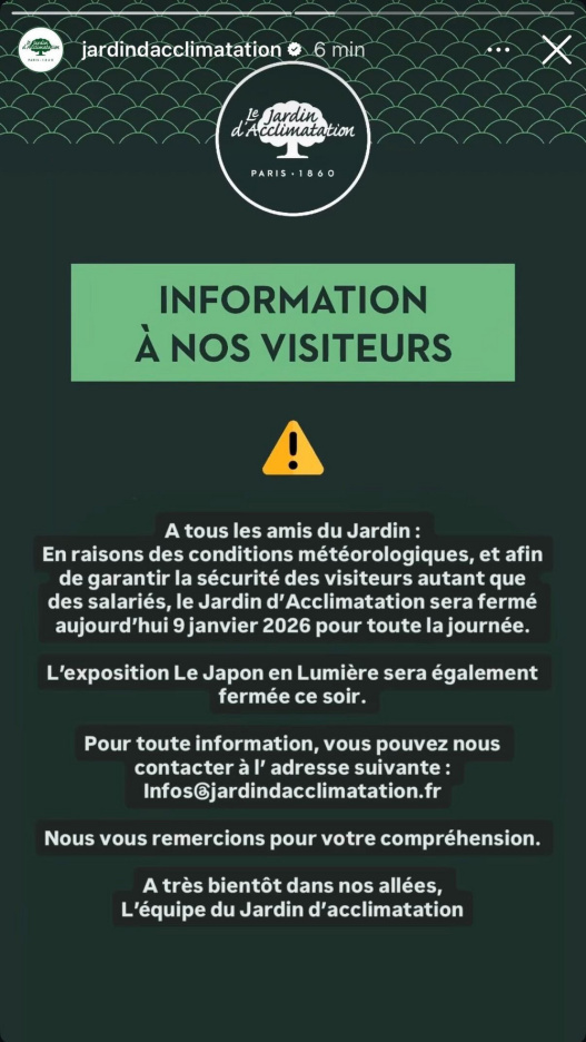 Tempête Goretti : le Jardin d'Acclimatation fermé ce vendredi en raison des intempéries prévues