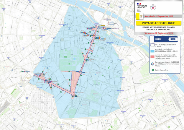 Visite du Pape à Paris : restrictions de circulation et de stationnement autour du parcours en papamobile