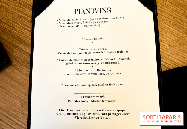Pianovins restaurant Paris 11e - carte