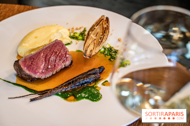 Sphère restaurant Paris 8e - bœuf Simmental - carotte violette - mousseline cresson - écrasé de pomme de terre