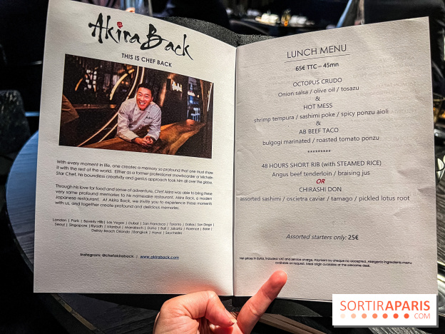 Akira Back - déjeuner en 45 mn - menu - carte