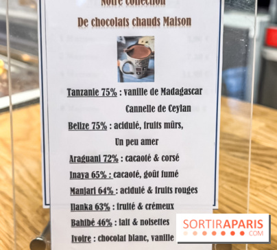 Chocolats chauds de Une Glace à Paris - menu
