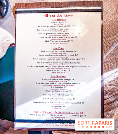 Le Bistrot des Fables - carte - menu