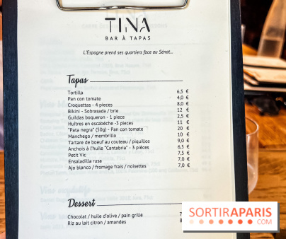 Tina restaurant - bar à Tapas Paris 6  - carte - menu