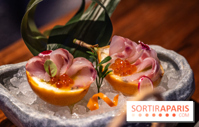 Pink Koï Paris - restaurant japonais -  Suzuki Passhonfurutsu, bar cru mariné dans un fruit de la passion