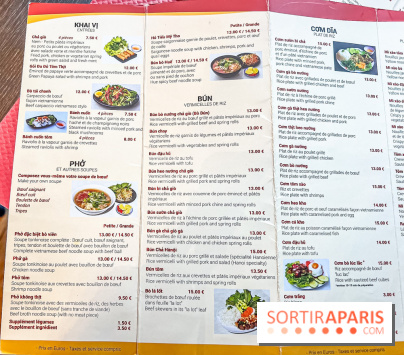 Pho Bida, le restaurant vietnamien  - carte-menu