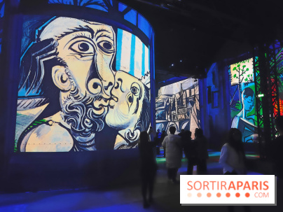 Picasso à l'Atelier des Lumières - Le Baiser, 1969, © Succession Picasso 2024; © RMN-Grand Palais (Musée national Picasso-Paris) / Adrien Didierjean