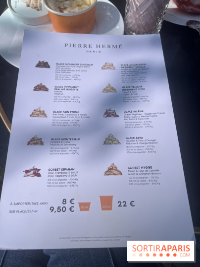 Les glaces et coupes glacées de Pierre Hermé - pour l'été  - carte - menu