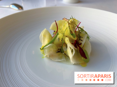 Alliance - Tourteau en fine raviole de radis, mayonnaise maison, huile curry, pomme verte 