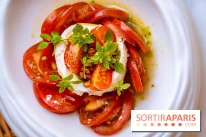 La terrasse jardin du Sax Hotel avec piscine - tomate burrata