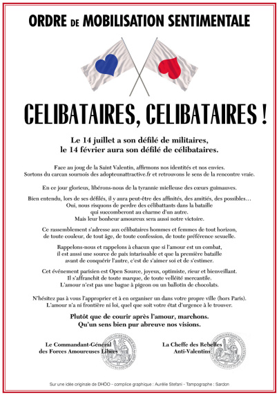 Saint-Valentin 2016 : le défilé fun 100% célibataires à Paris