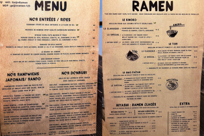 Gaijin Ramen, le resto de ramen où tout est fait maison - la carte - le menu