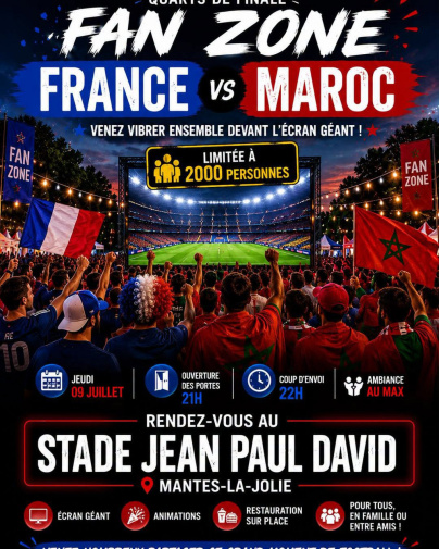 Fan zone France-Maroc à Mantes-la-Jolie : le quart sur écran géant ce jeudi