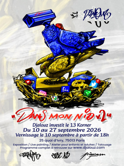 Exposition street art gratuite de Djalouz à Paris 13e : dans mon nid 2