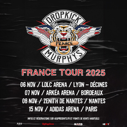 Dropkick Murphys en concert à l’Adidas Arena à Paris en novembre 2025