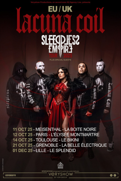 Lacuna Coil en concert à l’Élysée Montmartre à Paris en octobre 2025