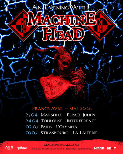 Machine Head en concert à l'Olympia à Paris en mai 2026