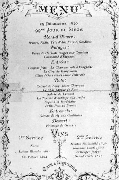 Menu du 25 décembre 1870, au Café Voisin