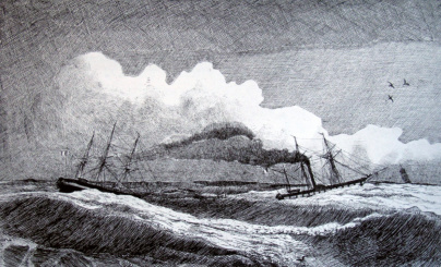 La corvette Sphinx remorquant la barge Louqsor au retour vers la France, L. de Joannis, Musée national de la Marine