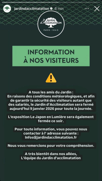 Tempête Goretti : le Jardin d'Acclimatation fermé ce vendredi en raison des intempéries prévues