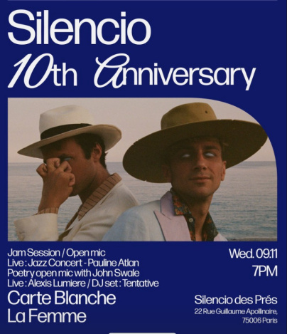 Christophe Pelé et la Femme, 2 soirées pour célébrer les 10 ans du Silencio, au Silencio des Prés