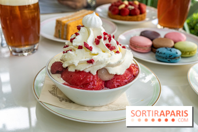 La terrasse fleurie de Ladurée à Paris sur les Champs-Elysées