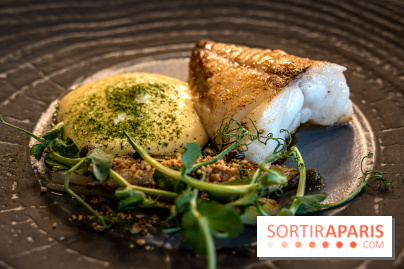 Sphère restaurant Paris 8e -queue de lotte rôtie - poireaux crayon -espuma beurre noisette