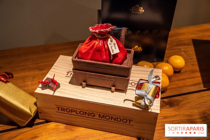 La Bûche de Noël d'Adrien Salavert aux Belles Perdrix de Troplong Mondot 2022 - hotte de vendanges du Père Noël
