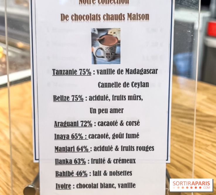 Chocolats chauds de Une Glace à Paris - menu