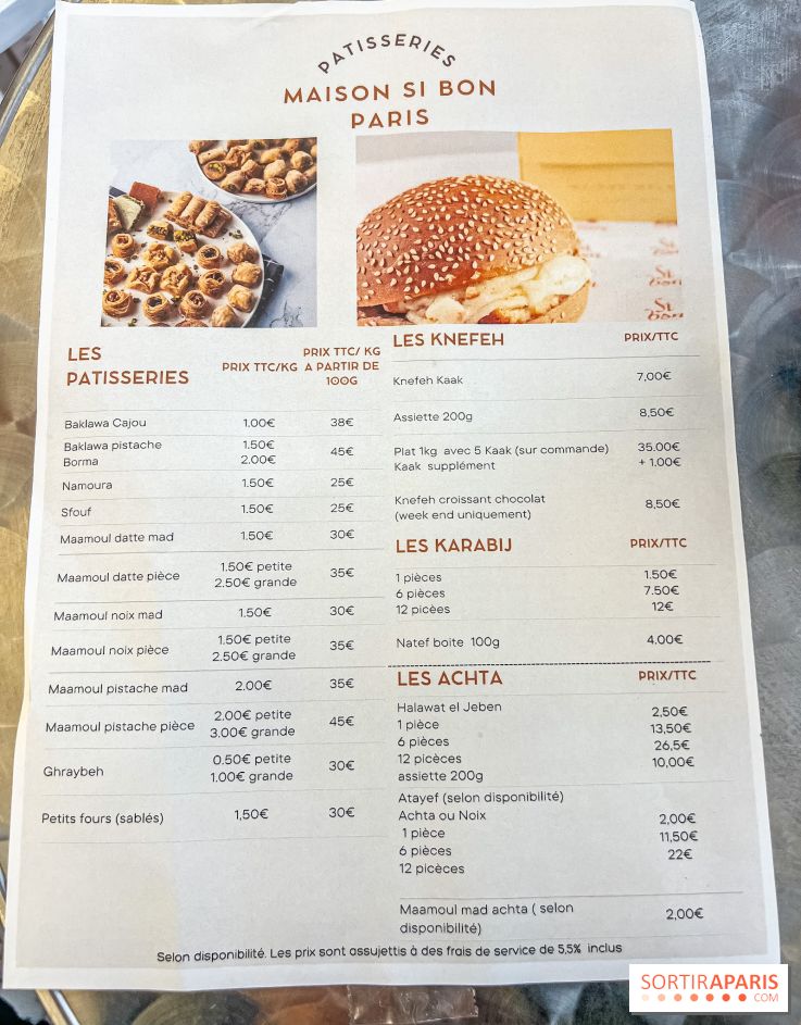 Maison Sibon Paris, la pâtisserie libanaise à la fois salon de thé et glacier - Menu