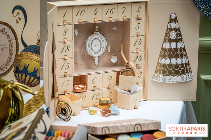 La bûche coffrets de Noël en trompe l'œil de Ladurée 2024 par Julien Alvarez et les créations de fête -  calendrier de l'Avent