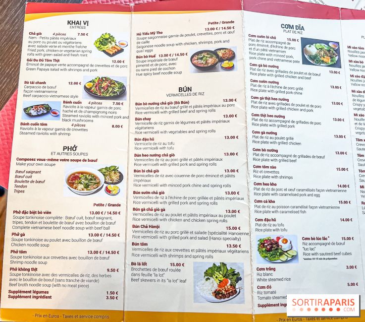 Pho Bida, le restaurant vietnamien  - carte-menu